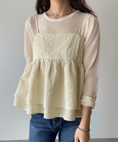 JUNOAH(ジュノア)の「ふくれジャガードフリルキャミビスチェ(キャミソール・レディース・グレー/クリーム/ブラック・MEDIUM/LARGE/X-LARGE)」の1枚目の写真