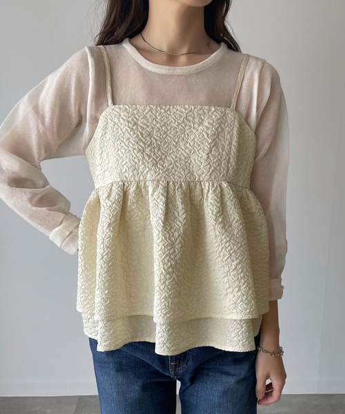 JUNOAH(ジュノア)の「ふくれジャガードフリルキャミビスチェ(キャミソール・レディース・グレー/クリーム/ブラック・MEDIUM/LARGE/X-LARGE)」の7枚目の写真