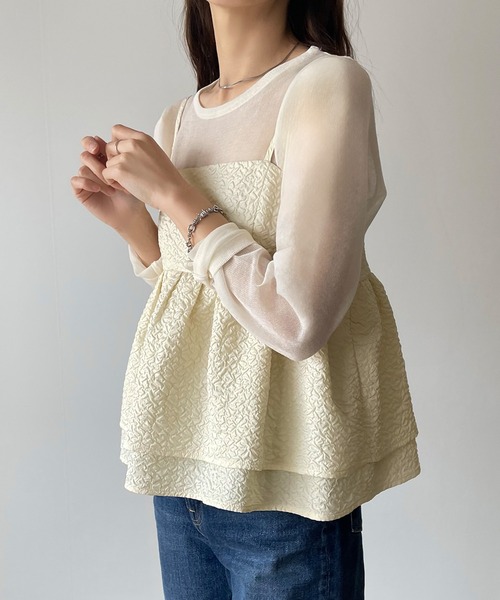 JUNOAH(ジュノア)の「ふくれジャガードフリルキャミビスチェ(キャミソール・レディース・グレー/クリーム/ブラック・MEDIUM/LARGE/X-LARGE)」の8枚目の写真