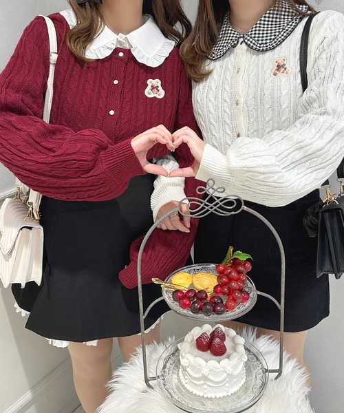 セール】くまワッペンケーブルニットカーディガン【ZOZOTOWN限定