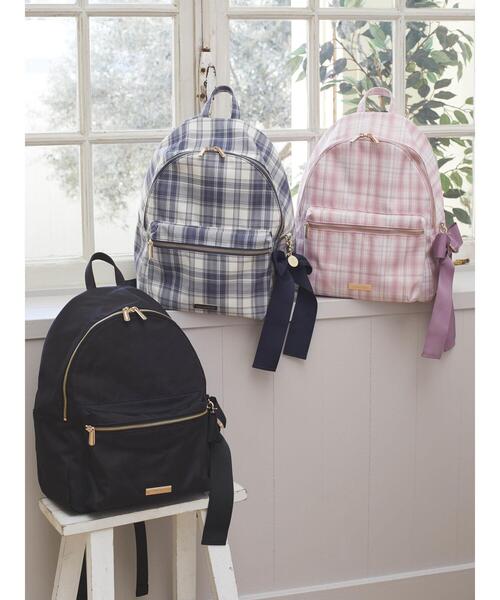 【未使用品】Maison de FLEUR チェックリボンラウンドリュック メゾン ド フルール Maison de FLEUR チェックリボンラウンド