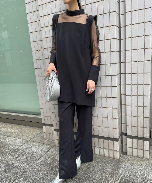 AIC. エーアイシー シースルー切替トップス/センタースリットスラックス シースルー切り替えトップス/セットアップ可能/オケージョン対応