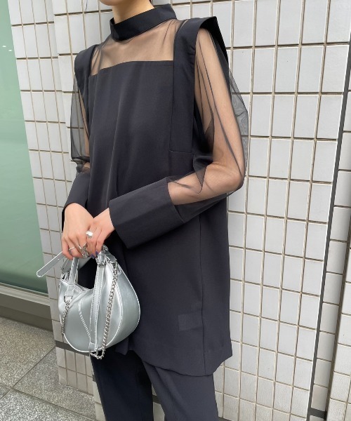 AIC. エーアイシー シースルー切替トップス/センタースリットスラックス AIC. スラックス パンツ センタースリットスラックスパンツ
