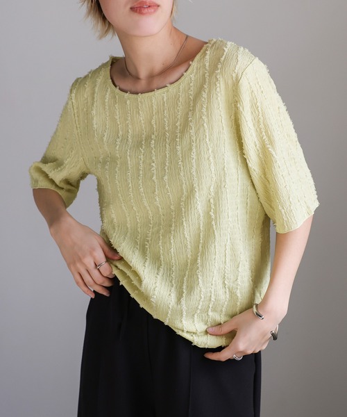 select MOCA(セレクトモカ)の「【選べる着丈】シャギーウェーブライントップス(Tシャツ/カットソー・レディース・ブラック/ベージュ/アイボリー/ブルー/ライトグリーン/ブラウン・MEDIUM/SMALL)」の5枚目の写真