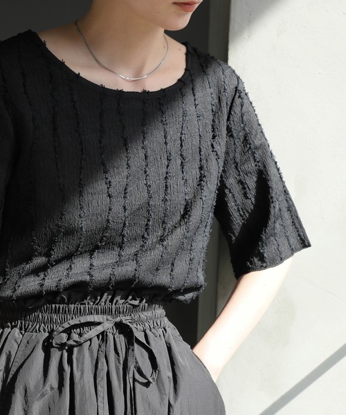 select MOCA(セレクトモカ)の「【選べる着丈】シャギーウェーブライントップス(Tシャツ/カットソー・レディース・ブラック/ベージュ/アイボリー/ブルー/ライトグリーン/ブラウン・MEDIUM/SMALL)」の12枚目の写真