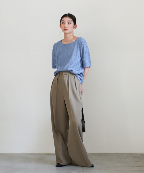 トップス Yuma セール】【選べる着丈】シャギーウェーブライントップス（Tシャツ