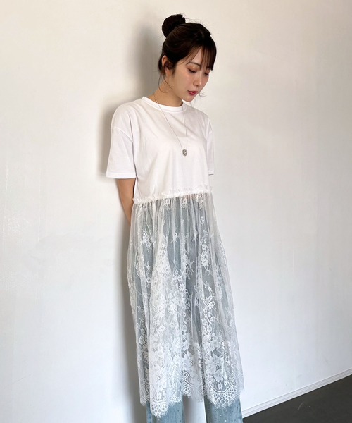 Jewelobe(ジュエローブ)の「レースドッキングオーバーサイズカットワンピース(ワンピース・レディース・ブラック/ホワイト/グレー・FREE)」の7枚目の写真