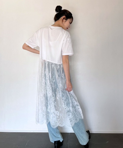 Jewelobe(ジュエローブ)の「レースドッキングオーバーサイズカットワンピース(ワンピース・レディース・ブラック/ホワイト/グレー・FREE)」の6枚目の写真