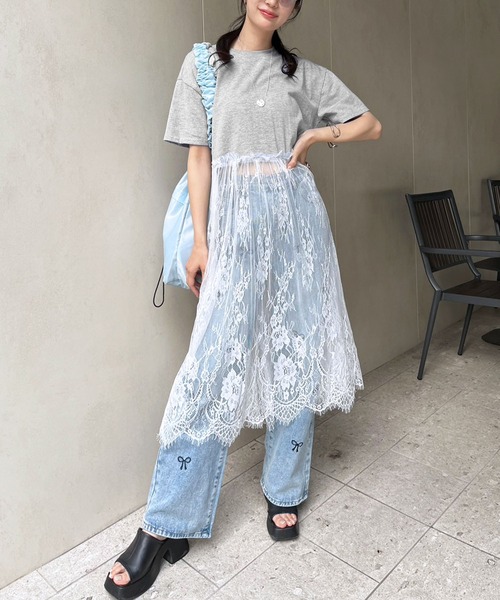 Jewelobe(ジュエローブ)の「レースドッキングオーバーサイズカットワンピース(ワンピース・レディース・ブラック/ホワイト/グレー・FREE)」の21枚目の写真