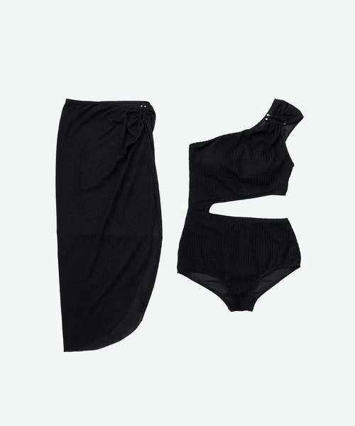 体型カバー 水着 レディース ワンピース 黒 ワンショルダー 水着 黒 穴あき Brightlele ワンピース オールインワン 水着 レディース 体型
