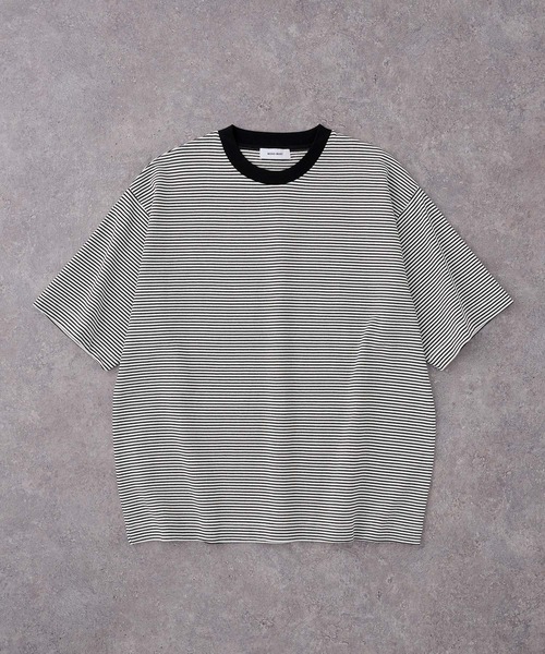 MONO-MART(モノマート)の「ボーダーアソート リラックスルーズベーシック ヘビーウェイトコットンカットソー(Tシャツ/カットソー・メンズ・チャコール/オフホワイト/グレイッシュブルー/アッシュブラウン/ダークネイビー/ホワイト系/ブラック・L/M)」の8枚目の写真