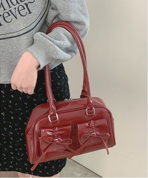 gossip！ロサンゼルス（ゴシップロサンゼルス）の「Y2K  【 8色展開 】  ダブルリボンデザイン ハンドバッグ/ペットボトル収納（トートバッグ・レディース・シルバー/ピンク/ホワイト/ブラック/ワイン/ブラウン/ダークブラウン/ボルドー/エンジ・FREE）」の10枚目の写真