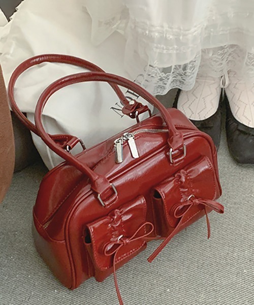 gossip！ロサンゼルス（ゴシップロサンゼルス）の「Y2K  【 8色展開 】  ダブルリボンデザイン ハンドバッグ/ペットボトル収納（トートバッグ・レディース・シルバー/ピンク/ホワイト/ブラック/ワイン/ブラウン/ダークブラウン/ボルドー/エンジ・FREE）」の15枚目の写真