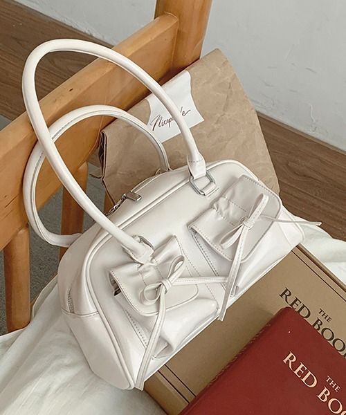 gossip！ロサンゼルス（ゴシップロサンゼルス）の「Y2K  【 8色展開 】  ダブルリボンデザイン ハンドバッグ/ペットボトル収納（トートバッグ・レディース・シルバー/ピンク/ホワイト/ブラック/ワイン/ブラウン/ダークブラウン/ボルドー/エンジ・FREE）」の16枚目の写真