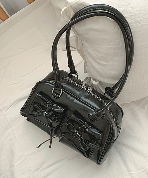 gossip！ロサンゼルス（ゴシップロサンゼルス）の「Y2K  【 8色展開 】  ダブルリボンデザイン ハンドバッグ/ペットボトル収納（トートバッグ・レディース・シルバー/ピンク/ホワイト/ブラック/ワイン/ブラウン/ダークブラウン/ボルドー/エンジ・FREE）」の18枚目の写真