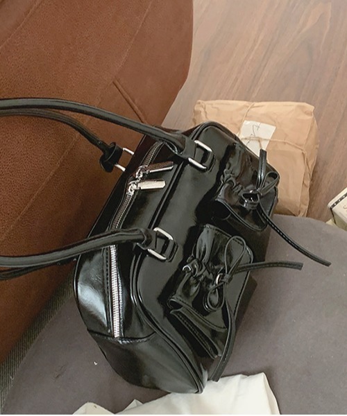 gossip！ロサンゼルス（ゴシップロサンゼルス）の「Y2K  【 8色展開 】  ダブルリボンデザイン ハンドバッグ/ペットボトル収納（トートバッグ・レディース・シルバー/ピンク/ホワイト/ブラック/ワイン/ブラウン/ダークブラウン/ボルドー/エンジ・FREE）」の17枚目の写真