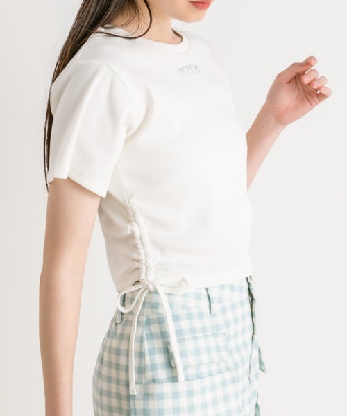 OLIVE des OLIVE(オリーブデオリーブ)の「裾ドロストTシャツ 1041060610(Tシャツ/カットソー・レディース・オフホワイト/ブラック/サックスブルー/イエロー/ピンク/ブラック系その他・FREE)」の2枚目の写真