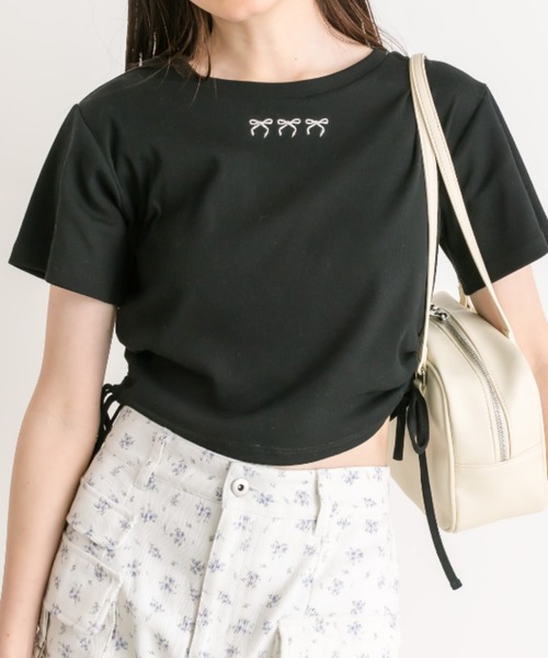 OLIVE des OLIVE(オリーブデオリーブ)の「裾ドロストTシャツ 1041060610(Tシャツ/カットソー・レディース・オフホワイト/ブラック/サックスブルー/イエロー/ピンク/ブラック系その他・FREE)」の1枚目の写真