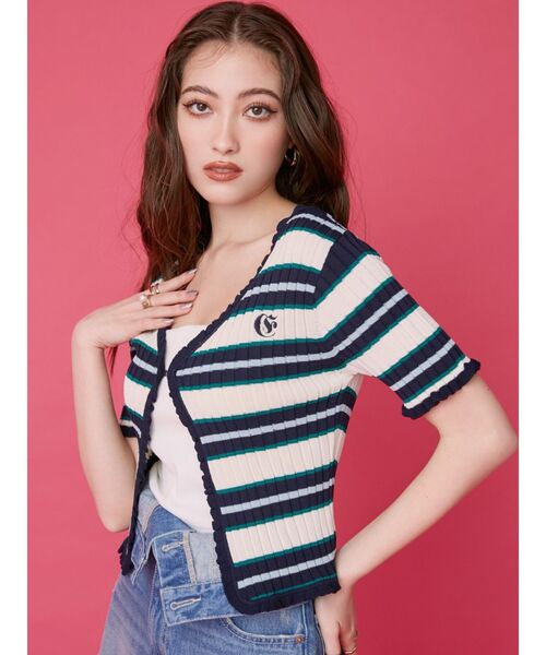 EVRIS（エヴリス）の「ワンポイントフリルニットカーディガン（カーディガン/ボレロ・レディース・ブラック/その他1/ピンク・FREE）」の3枚目の写真