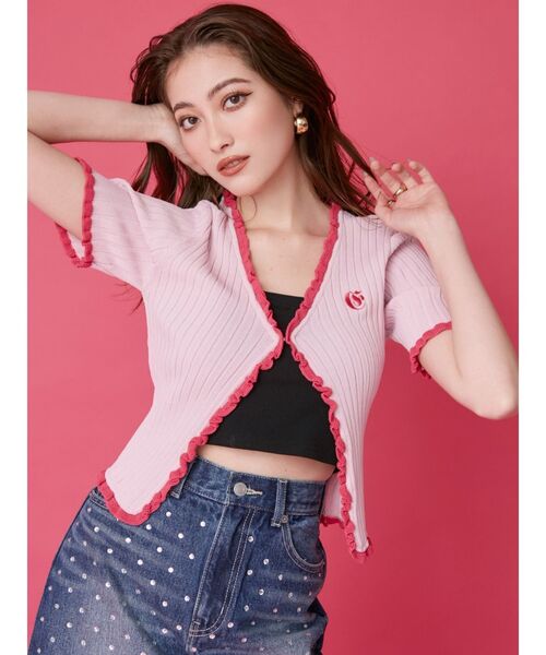 EVRIS（エヴリス）の「ワンポイントフリルニットカーディガン（カーディガン/ボレロ・レディース・ブラック/その他1/ピンク・FREE）」の10枚目の写真