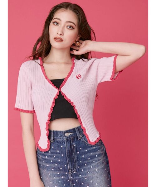 EVRIS（エヴリス）の「ワンポイントフリルニットカーディガン（カーディガン/ボレロ・レディース・ブラック/その他1/ピンク・FREE）」の11枚目の写真