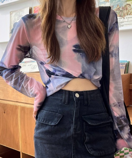 LADY LIKE（レディライク）の「タイダイ柄シアートップス（Tシャツ/カットソー・レディース・ピンク/グレー/その他・M）」の4枚目の写真