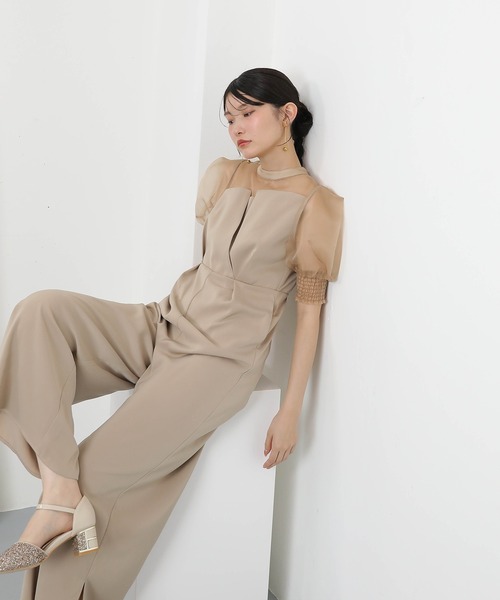 シアーボックススリーブ ビスチェ パンツドレス パーティー 結婚式