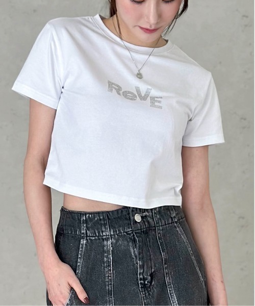 Per sist ence(パーシエンス)の「ラインストーンクロップドTシャツ(Tシャツ/カットソー・レディース・ピンク/ブラック/カーキ/オフホワイト/チャコールグレー・FREE)」の1枚目の写真
