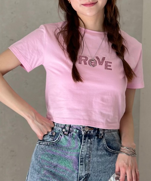 Per sist ence(パーシエンス)の「ラインストーンクロップドTシャツ(Tシャツ/カットソー・レディース・ピンク/ブラック/カーキ/オフホワイト/チャコールグレー・FREE)」の5枚目の写真