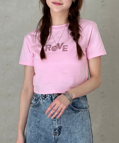 Per sist ence(パーシエンス)の「ラインストーンクロップドTシャツ(Tシャツ/カットソー・レディース・ピンク/ブラック/カーキ/オフホワイト/チャコールグレー・FREE)」の8枚目の写真