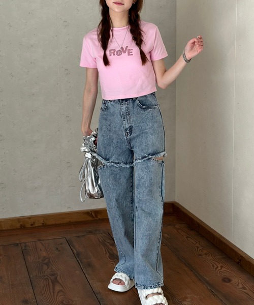 セール】ラインストーンクロップドTシャツ（Tシャツ/カットソー