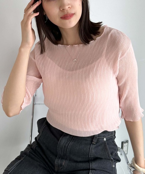 archives(アルシーヴ)の「シアー楊柳半袖ブラウス(シャツ/ブラウス・レディース・ブラック/グレー/ピンク/グリーン/アイボリー・MEDIUM)」の1枚目の写真