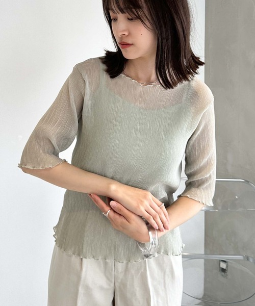 archives(アルシーヴ)の「シアー楊柳半袖ブラウス(シャツ/ブラウス・レディース・ブラック/グレー/ピンク/グリーン/アイボリー・MEDIUM)」の5枚目の写真