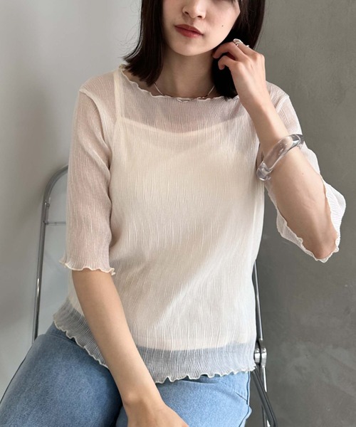 archives(アルシーヴ)の「シアー楊柳半袖ブラウス(シャツ/ブラウス・レディース・ブラック/グレー/ピンク/グリーン/アイボリー・MEDIUM)」の2枚目の写真