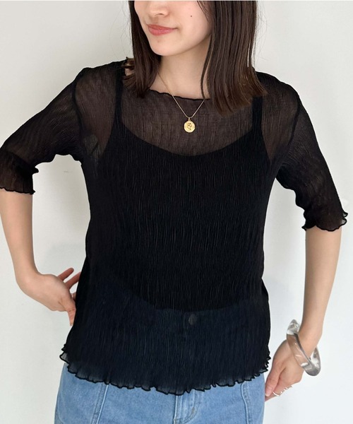 archives(アルシーヴ)の「シアー楊柳半袖ブラウス(シャツ/ブラウス・レディース・ブラック/グレー/ピンク/グリーン/アイボリー・MEDIUM)」の3枚目の写真