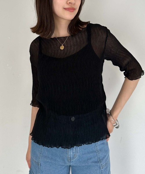 archives(アルシーヴ)の「シアー楊柳半袖ブラウス(シャツ/ブラウス・レディース・ブラック/グレー/ピンク/グリーン/アイボリー・MEDIUM)」の21枚目の写真