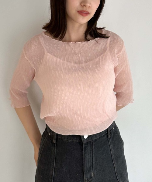 archives(アルシーヴ)の「シアー楊柳半袖ブラウス(シャツ/ブラウス・レディース・ブラック/グレー/ピンク/グリーン/アイボリー・MEDIUM)」の8枚目の写真