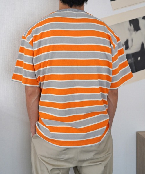 PENNEYS(ぺニーズ)の「【PENNEY'S ぺニーズ】 THE FOX MULTI BORDER POCKET TEE ボーダーTEE(Tシャツ/カットソー・メンズ・オレンジ/ブラウン・LARGE/MEDIUM)」の4枚目の写真