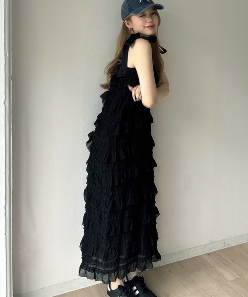 RiLi（リリ）の「肩リボンティアードキャミワンピ【RL】（ワンピース・レディース・ホワイト/ブラック/アイボリー・FREE）」の3枚目の写真