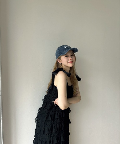 RiLi（リリ）の「肩リボンティアードキャミワンピ【RL】（ワンピース・レディース・ホワイト/ブラック/アイボリー・FREE）」の6枚目の写真