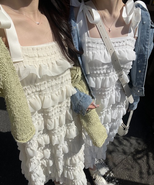 RiLi（リリ）の「肩リボンティアードキャミワンピ【RL】（ワンピース・レディース・ホワイト/ブラック/アイボリー・FREE）」の5枚目の写真