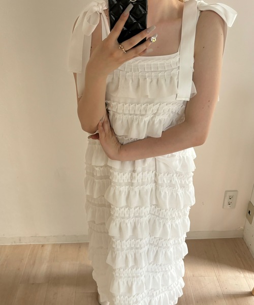 RiLi（リリ）の「肩リボンティアードキャミワンピ【RL】（ワンピース・レディース・ホワイト/ブラック/アイボリー・FREE）」の12枚目の写真