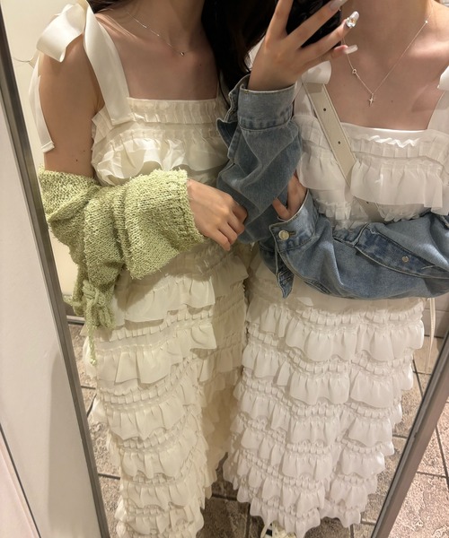 RiLi（リリ）の「肩リボンティアードキャミワンピ【RL】（ワンピース・レディース・ホワイト/ブラック/アイボリー・FREE）」の11枚目の写真