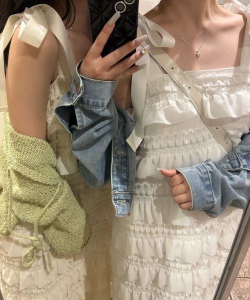 RiLi（リリ）の「肩リボンティアードキャミワンピ【RL】（ワンピース・レディース・ホワイト/ブラック/アイボリー・FREE）」の7枚目の写真