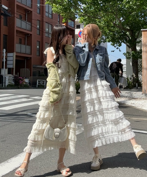 RiLi（リリ）の「肩リボンティアードキャミワンピ【RL】（ワンピース・レディース・ホワイト/ブラック/アイボリー・FREE）」の4枚目の写真