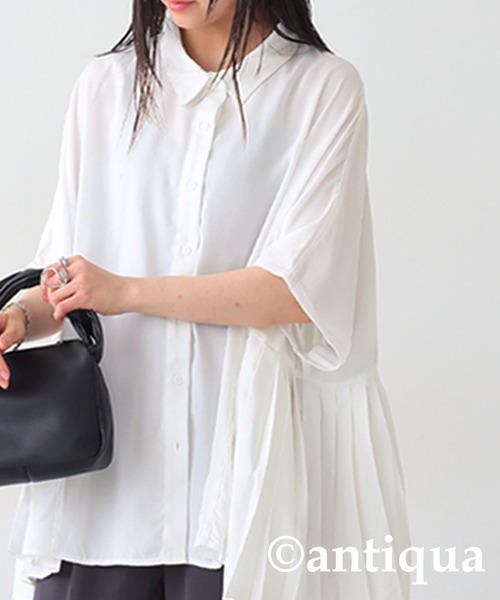 antiqua(アンティカ)の「ドルマンプリーツトップス(シャツ/ブラウス・レディース・オフホワイト/ブラック・P/R)」の3枚目の写真