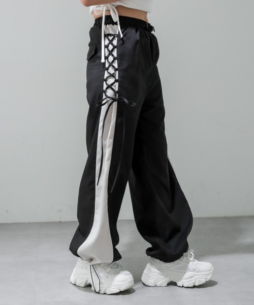 OLIVE des OLIVE（オリーブデオリーブ）の「【販売停止】バイカラーレースアップパンツ（その他パンツ・レディース・ピンク/グレー/ブラック・FREE）」の6枚目の写真