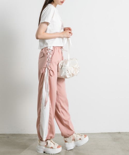 OLIVE des OLIVE（オリーブデオリーブ）の「【販売停止】バイカラーレースアップパンツ（その他パンツ・レディース・ピンク/グレー/ブラック・FREE）」の16枚目の写真