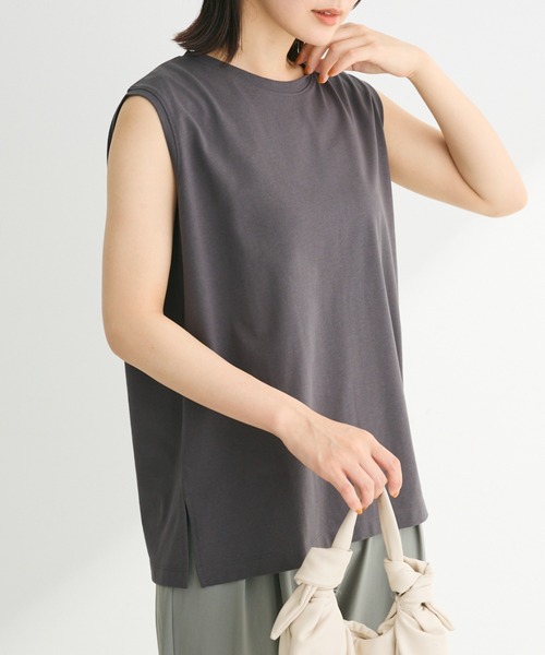 Green　Parks（グリーンパークス）の「汗染み防止ノースリーブプルオーバー（Tシャツ/カットソー・レディース・グレー系その他/サックスブルー/オフホワイト/ダークグレー・FREE）」の3枚目の写真