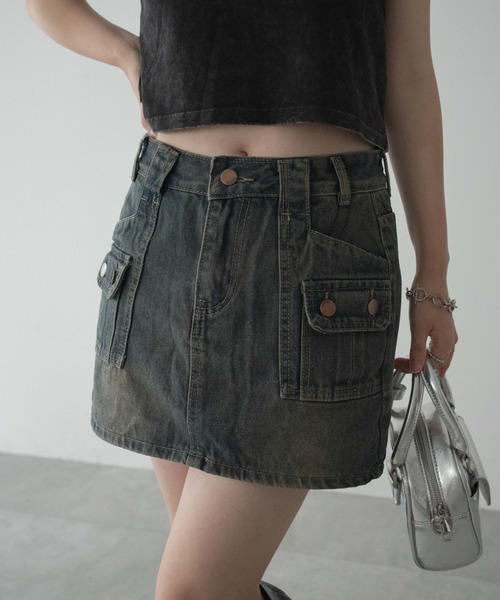 dispark（ディスパーク）の「DISPARK/カーゴミニデニムスカート（デニムスカート・レディース・ブラック系1/ブルー系1・FREE）」の2枚目の写真